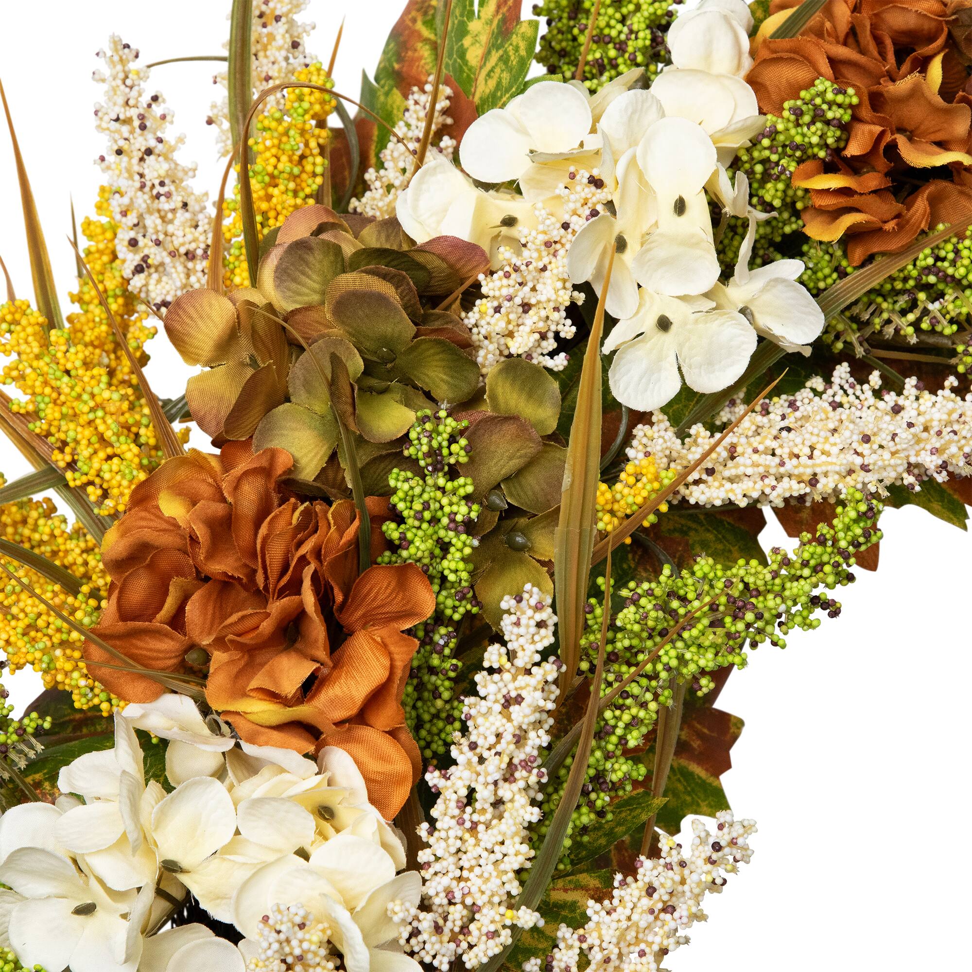 28" White & Orange Hydrangea Artificial Fall Harvest Twig Wreath